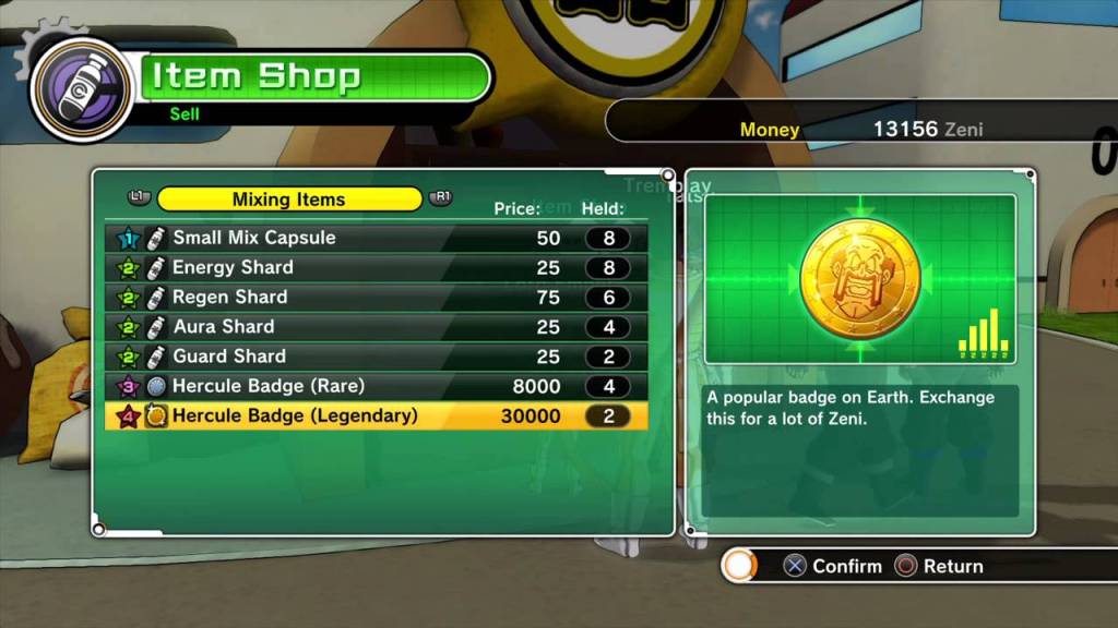 Dragonball Xenoverse item shop